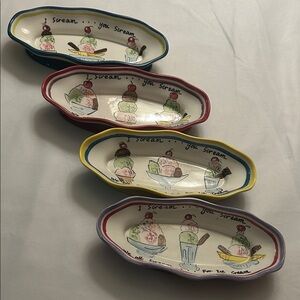 Vintage Set of 4 “I Scream for Ice Cream” Colorful Sundae Dishes